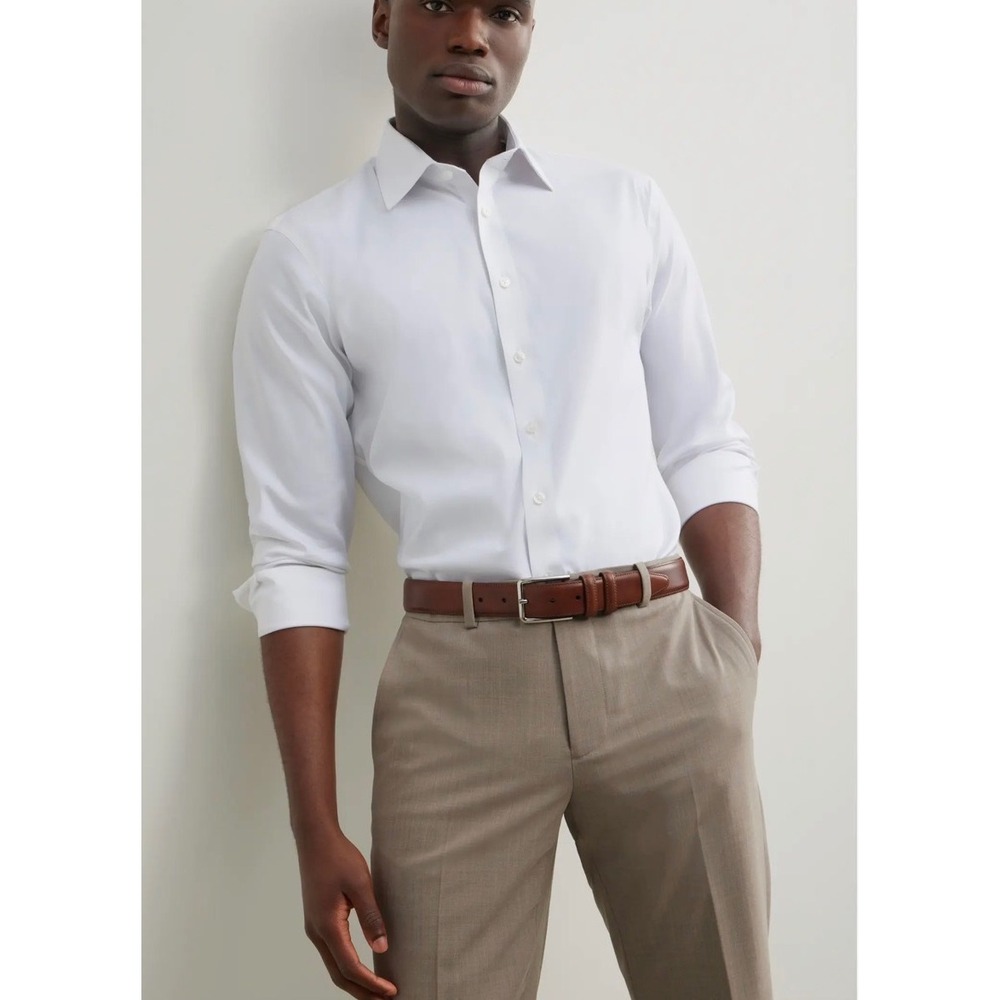 Nordstrom Dress Shirt Mens 16 34-35 White Trim Fit Premium Performance Business
